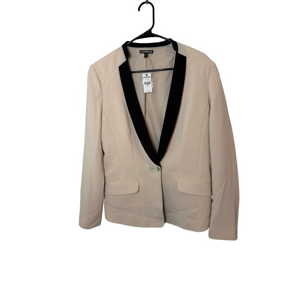 Express Jackets & Blazers - Express Womens Beige Black Shawl Collar Tuxedo Blazer Jacket Size 12 NWT